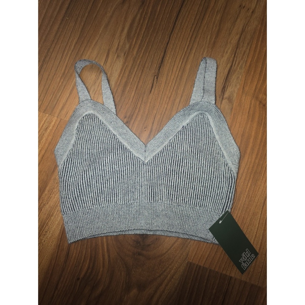 Wild Fable Cropped Tank Top Gray Ribbed Knit V-Neck Womens Size XXS NEW